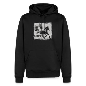 Ein Leben mit Pferden ist ein gutes Leben - Männer Premium Bio Hoodie - Schwarz - Vorne - Nico (187cm)