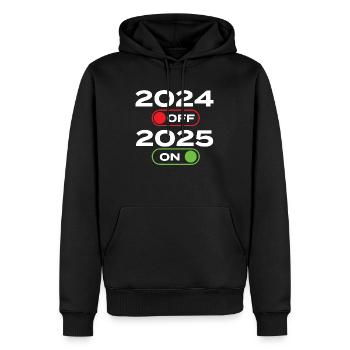 2024 Off 2025 On - Célébration du Nouvel An - Sweat à capuche Premium bio Homme - noir - Devant - Nico (187cm)