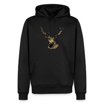 Hirsch - Männer Premium Bio Hoodie - Schwarz - Vorne - Nico (187cm)