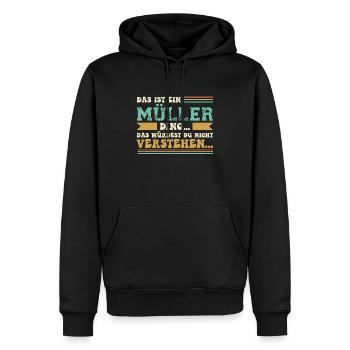 Familienname Müller - für Familie Müller - Männer Premium Bio Hoodie - Schwarz - Vorne - Nico (187cm)