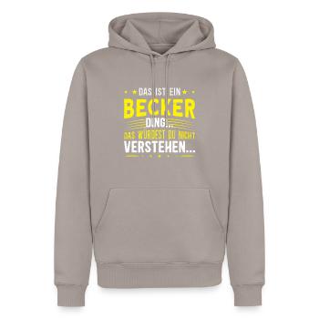 Familienname Becker - für Familie Becker - Männer Premium Bio Hoodie - Taupe - Vorne - Nico (187cm)