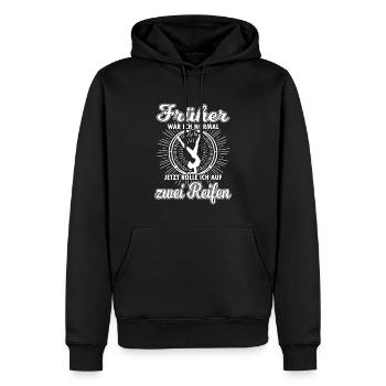 Früher war ich normal jetzt rolle ich Rhönrad - Männer Premium Bio Hoodie - Schwarz - Vorne - Nico (187cm)