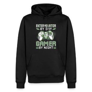 Kammerjäger Bei Tag Gamer Bei Nacht - Männer Premium Bio Hoodie - Schwarz - Vorne - Nico (187cm)