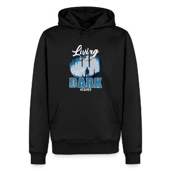 Living in the Darkness - Spelunker Speleologist - Men’s Premium Organic Hoodie - black - Front - Nico (187cm)