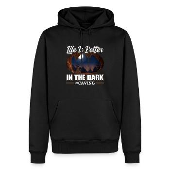Das Leben Ist Besser Im Dunkeln - Höhlenforschung - Männer Premium Bio Hoodie - Schwarz - Vorne - Nico (187cm)