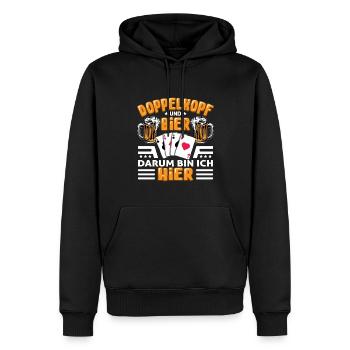 Double tête et joueur de cartes à jouer à la bière - Sweat à capuche Premium bio Homme - noir - Devant - Nico (187cm)