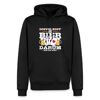 Doppelkopf und Bier darum bin ich hier Kartenspiel - Männer Premium Bio Hoodie - Schwarz - Vorne - Nico (187cm)
