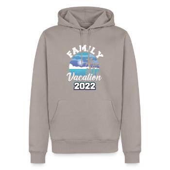 Familienurlaub 2022 - Männer Premium Bio Hoodie - Taupe - Vorne - Nico (187cm)