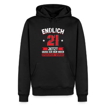 21. Geburtstag Jetzt nur noch erwachsen werden - Männer Premium Bio Hoodie - Schwarz - Vorne - Nico (187cm)