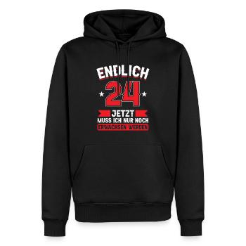 24. Geburtstag Jetzt nur noch erwachsen werden - Männer Premium Bio Hoodie - Schwarz - Vorne - Nico (187cm)
