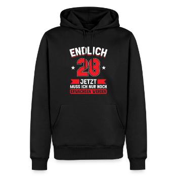 28. Geburtstag Jetzt nur noch erwachsen werden - Männer Premium Bio Hoodie - Schwarz - Vorne - Nico (187cm)