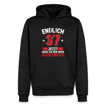 37. Geburtstag Jetzt nur noch erwachsen werden - Männer Premium Bio Hoodie - Schwarz - Vorne - Nico (187cm)