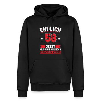 58. Geburtstag Jetzt nur noch erwachsen werden - Männer Premium Bio Hoodie - Schwarz - Vorne - Nico (187cm)