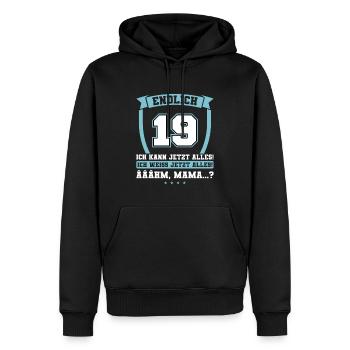 Endlich 19 - Ich kann jetzt alles - 19. Geburtstag - Männer Premium Bio Hoodie - Schwarz - Vorne - Nico (187cm)