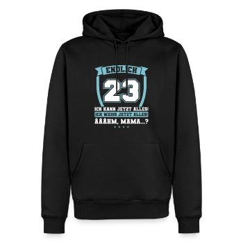 Endlich 23 - Ich kann jetzt alles - 23. Geburtstag - Männer Premium Bio Hoodie - Schwarz - Vorne - Nico (187cm)