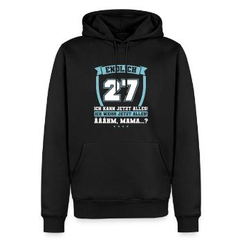 Endlich 27 - Ich kann jetzt alles - 27. Geburtstag - Männer Premium Bio Hoodie - Schwarz - Vorne - Nico (187cm)