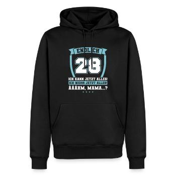 Endlich 28 - Ich kann jetzt alles - 28. Geburtstag - Männer Premium Bio Hoodie - Schwarz - Vorne - Nico (187cm)