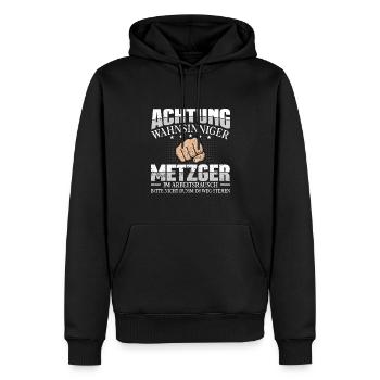 Metzger Achtung wahnsinniger Fleischer - Männer Premium Bio Hoodie - Schwarz - Vorne - Nico (187cm)