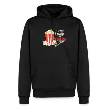J’aime beaucoup le pop-corn - Sweat à capuche Premium bio Homme - noir - Devant - Nico (187cm)