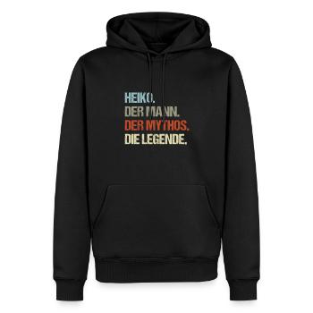 Heiko der Mann der Mythos die Legende - Männer Premium Bio Hoodie - Schwarz - Vorne - Nico (187cm)
