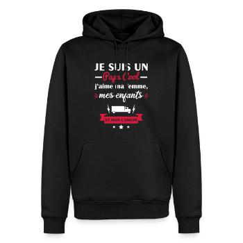 Papa cool j'aime ma femme,mes enfants, routier - Sweat à capuche Premium bio Homme - noir - Devant - Nico (187cm)
