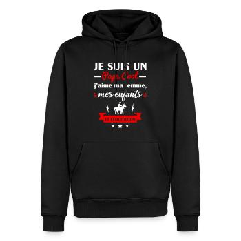 Papa cool j'aime ma femme, mes enfants, équitation - Sweat à capuche Premium bio Homme - noir - Devant - Nico (187cm)