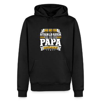 Stahlbauer werden zum Papa befördert - Männer Premium Bio Hoodie - Schwarz - Vorne - Nico (187cm)