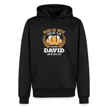 David Vorname Name Geburtstag Bier saufen - Männer Premium Bio Hoodie - Schwarz - Vorne - Nico (187cm)