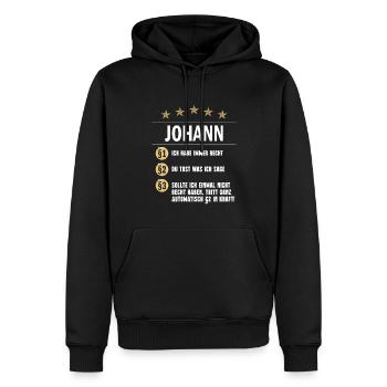 Johann Habe immer Recht Namenstag - Männer Premium Bio Hoodie - Schwarz - Vorne - Nico (187cm)