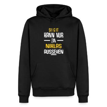 Niklas Vorname Name Geburtstag - Männer Premium Bio Hoodie - Schwarz - Vorne - Nico (187cm)