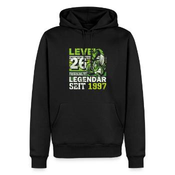 Level 26 freigeschaltet legendär seit 1997 - Männer Premium Bio Hoodie - Schwarz - Vorne - Nico (187cm)