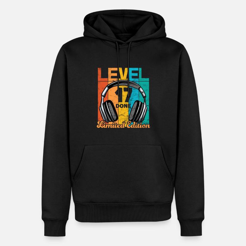 Anniversaire de jeu 17 ans Niveau 17 Terminé - Sweat à capuche Premium bio Homme - noir
