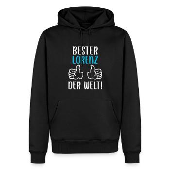 Lorenz First name Surname Birthday - Men’s Premium Organic Hoodie - black - Front - Nico (187cm)