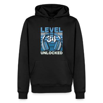 Niveau 34 Jeu débloqué Birthday Gamer - Sweat à capuche Premium bio Homme - noir - Devant - Nico (187cm)