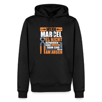 Vorname Marcel Name Geburtstag Geschenk - Männer Premium Bio Hoodie - Schwarz - Vorne - Nico (187cm)