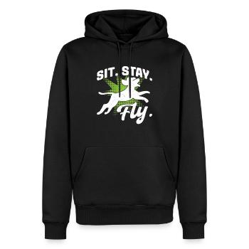 Asseyez-vous. Demeure. Mouche. - Plongée à quai - Sweat à capuche Premium bio Homme - noir - Devant - Nico (187cm)