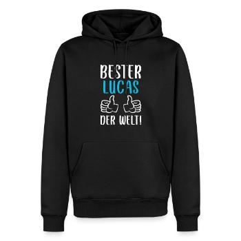 Lucas Vorname Name Geburtstag - Männer Premium Bio Hoodie - Schwarz - Vorne - Nico (187cm)