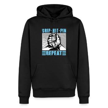 Grip Hit Pin Repeat - Arm Wrestling - Männer Premium Bio Hoodie - Schwarz - Vorne - Nico (187cm)