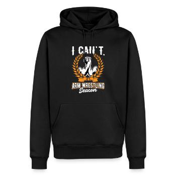 C’est la saison du bras de fer - Sweat à capuche Premium bio Homme - noir - Devant - Nico (187cm)