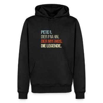 Peter der Mann der Mythos die Legende - Männer Premium Bio Hoodie - Schwarz - Vorne - Nico (187cm)