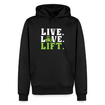 Live. Love. Lift. - Forklift Operator - Men’s Premium Organic Hoodie - black - Front - Nico (187cm)