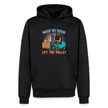 Watch This Talent Lift The Pallet - Forklift - Men’s Premium Organic Hoodie - black - Front - Nico (187cm)