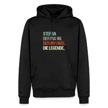 Stefan der Mann der Mythos die Legende - Männer Premium Bio Hoodie - Schwarz - Vorne - Nico (187cm)