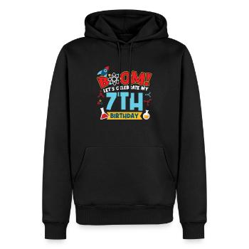 Boum Célébrons mon 7e anniversaire - Sweat à capuche Premium bio Homme - noir - Devant - Nico (187cm)