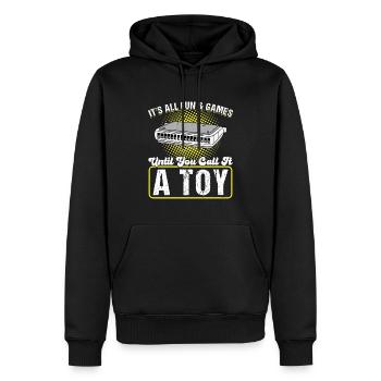 It's All Fun And Games Until You Call It A Toy - Männer Premium Bio Hoodie - Schwarz - Vorne - Nico (187cm)