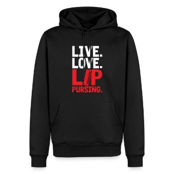 Live. Love. Lip Pursing. - Harmonica Player - Männer Premium Bio Hoodie - Schwarz - Vorne - Nico (187cm)