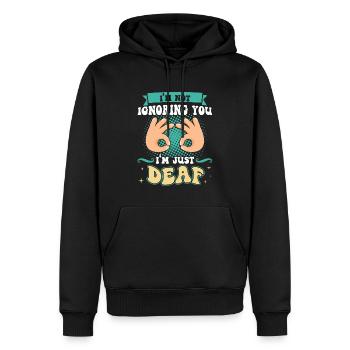 Je ne t’ignore pas - Je suis juste sourd - Fierté sourde - Sweat à capuche Premium bio Homme - noir - Devant - Nico (187cm)