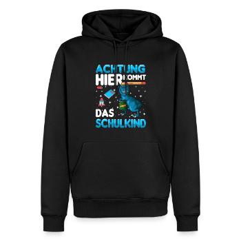 Achtung hier kommt das Schulkind Einschulung dino - Männer Premium Bio Hoodie - Schwarz - Vorne - Nico (187cm)