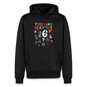 6e anniversaire - Anniversaire de la science - Sweat à capuche Premium bio Homme - noir - Devant - Nico (187cm)