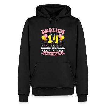 Endlich 14 - Ich kann jetzt alles - 14. Geburtstag - Männer Premium Bio Hoodie - Schwarz - Vorne - Nico (187cm)